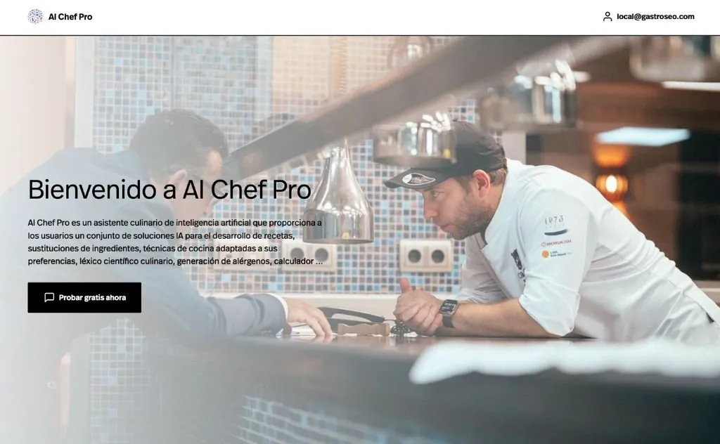 AI Chef Pro welcome screen over a photo of a professional kitchen