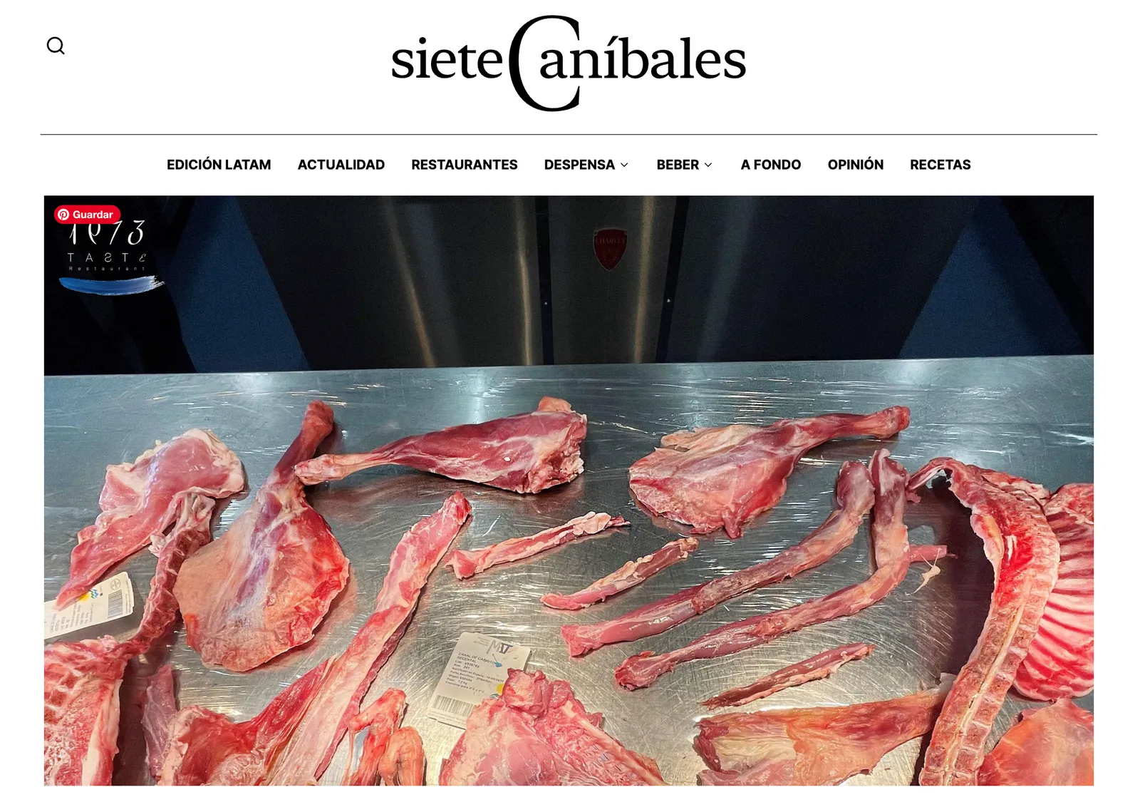 Header of the 7 Caníbales article with the butchery of a goat carcass