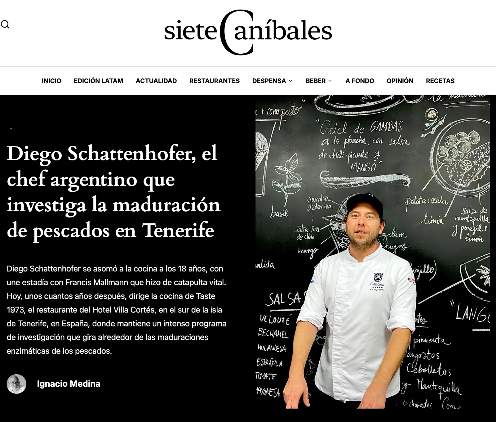 Cover of the 7 Caníbales feature on Diego Schattenhofer and fish maturation