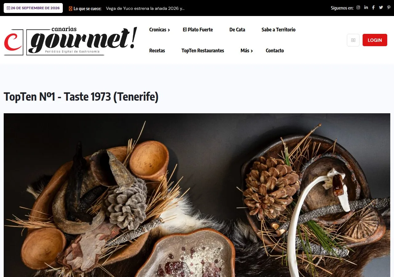 Cabecera del artículo de Canarias Gourmet con el titular «TopTen Nº1 - Taste 1973 (Tenerife)»