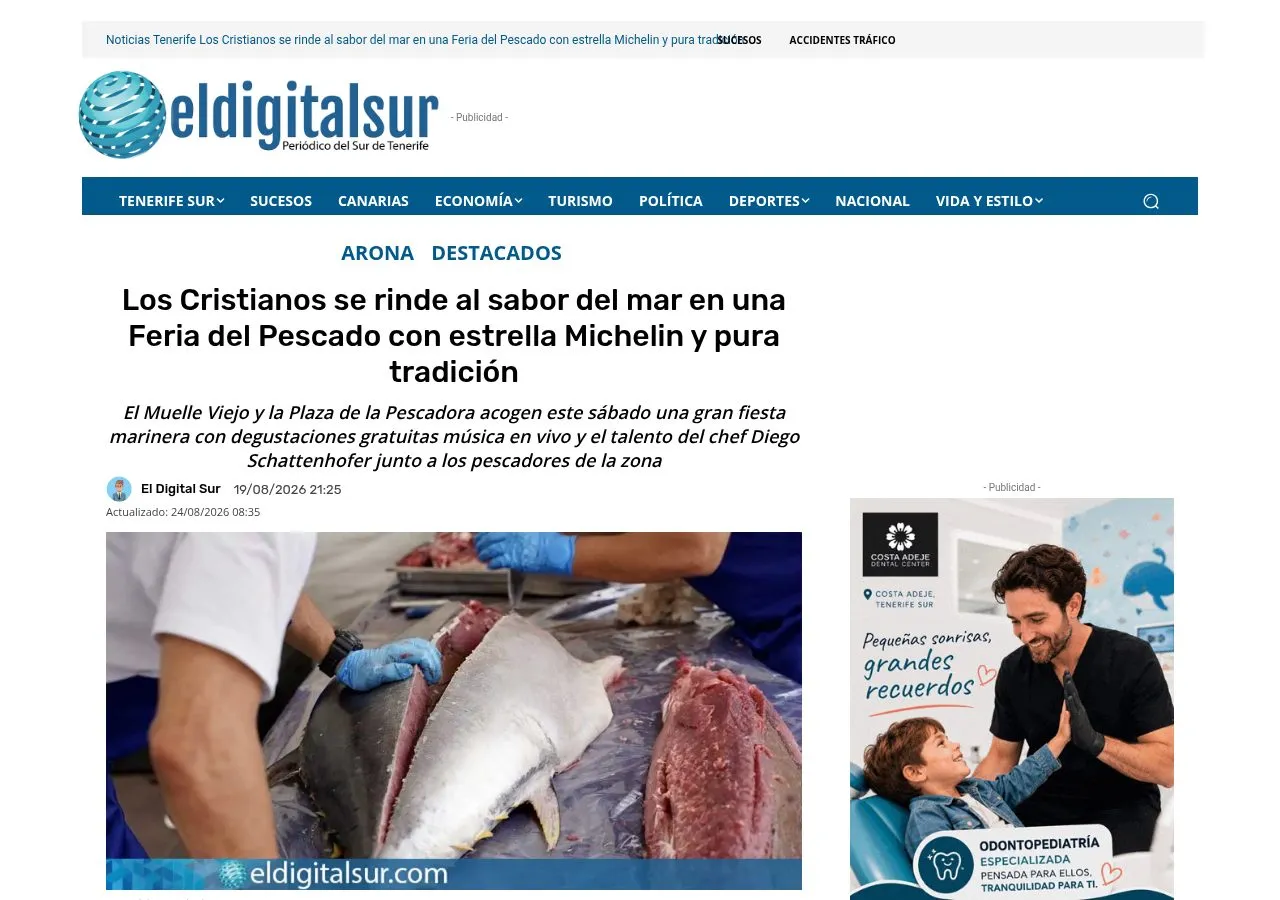 Cabecera del artículo de El Digital Sur sobre la XII Feria del Pescado de Los Cristianos