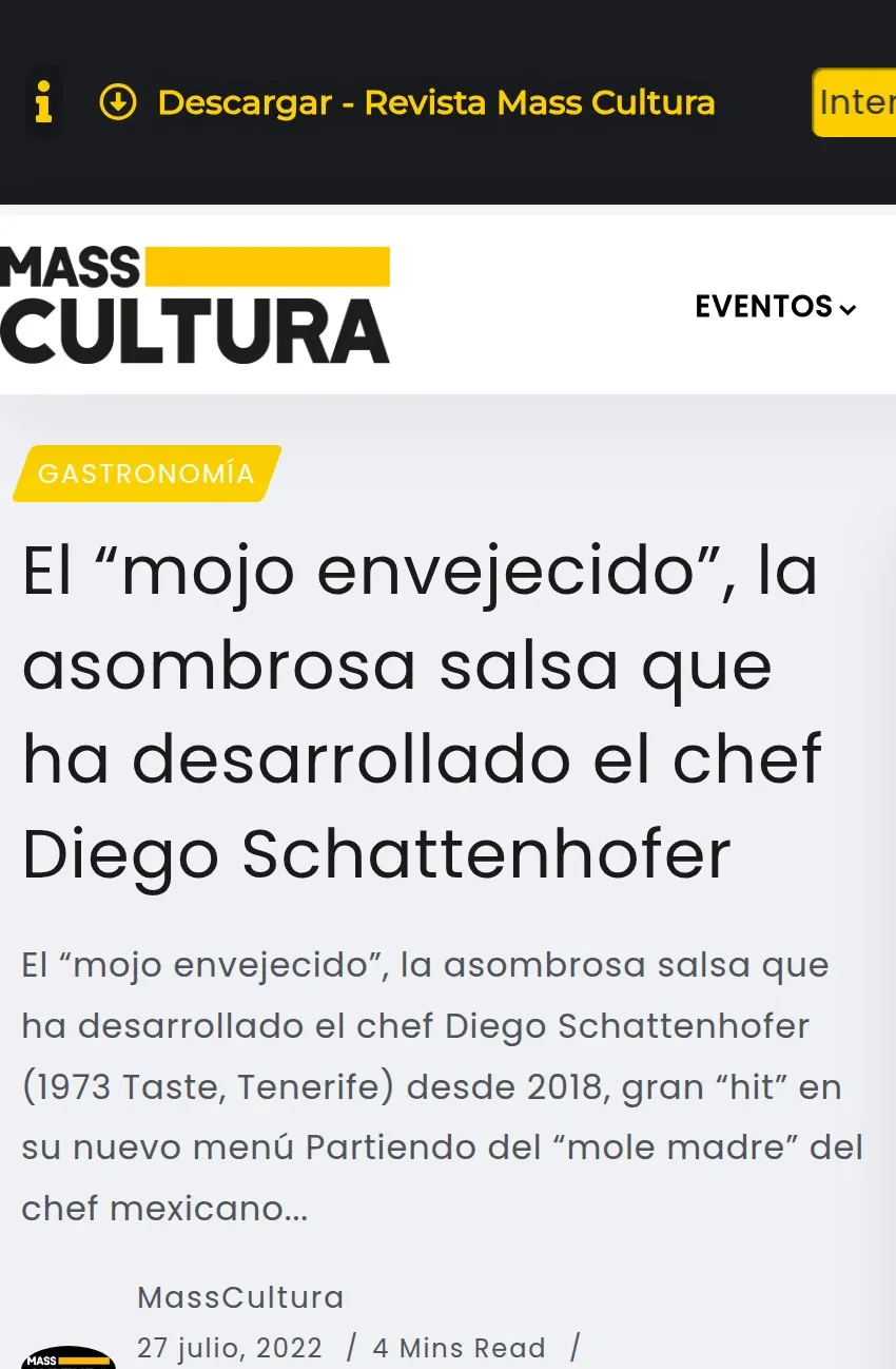 Cabecera del artículo de MassCultura sobre el mojo envejecido, con el titular, la firma de la redacción y la fecha del 27 de julio de 2022