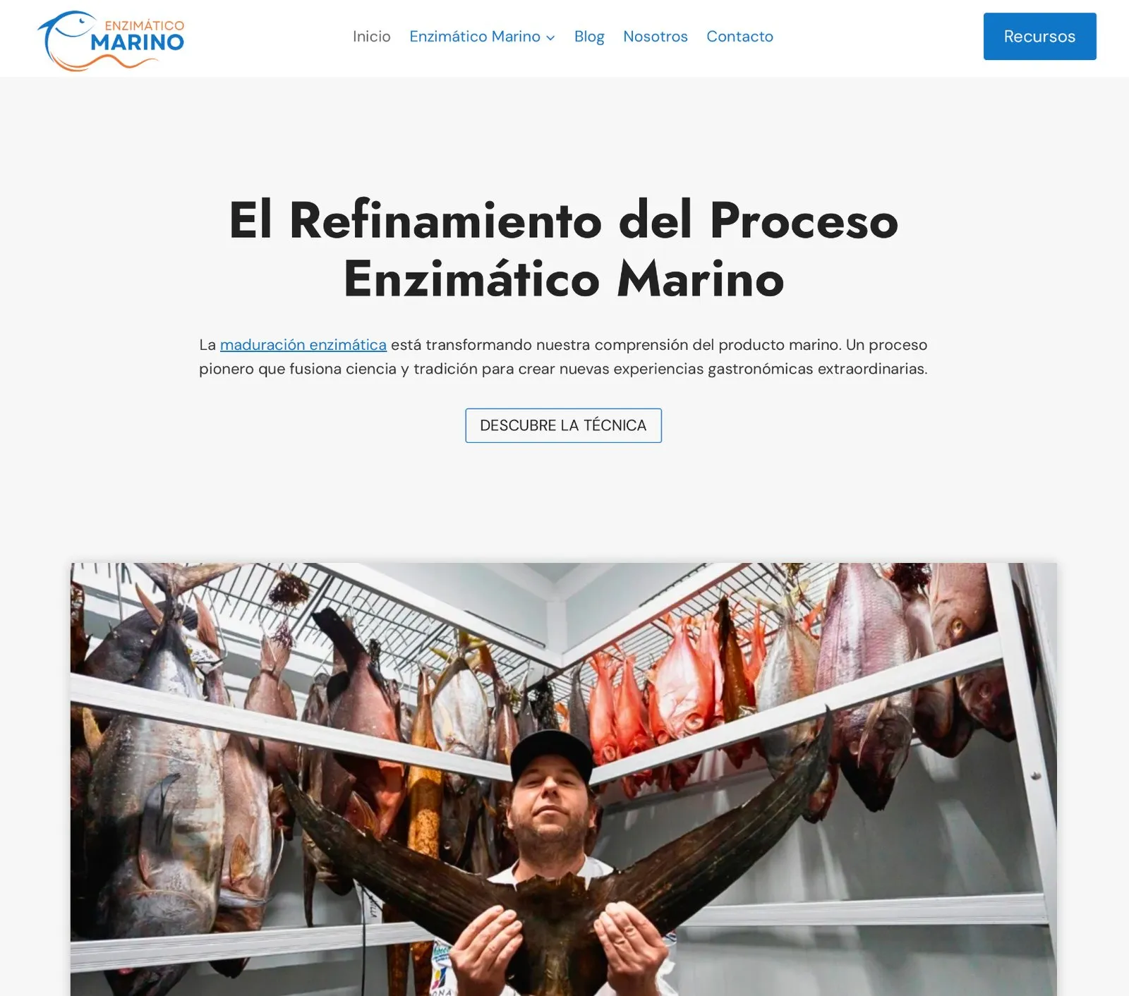 Cover of the Enzimático Marino website with Diego Schattenhofer in the ageing chamber