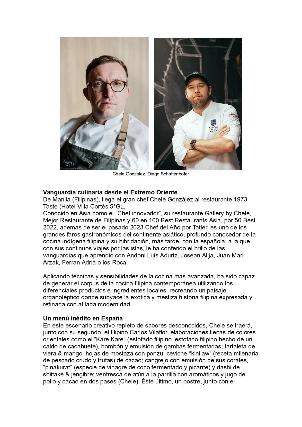 Press release for the TOP Dinners Frimancha 2024 event at Taste 1973, page 2 of 5