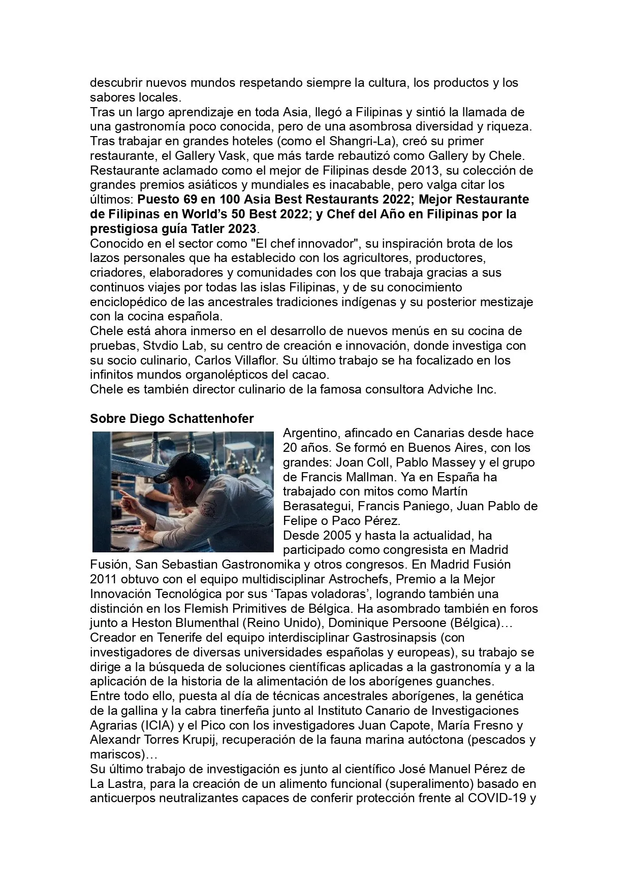 Press release for the TOP Dinners Frimancha 2024 event at Taste 1973, page 4 of 5