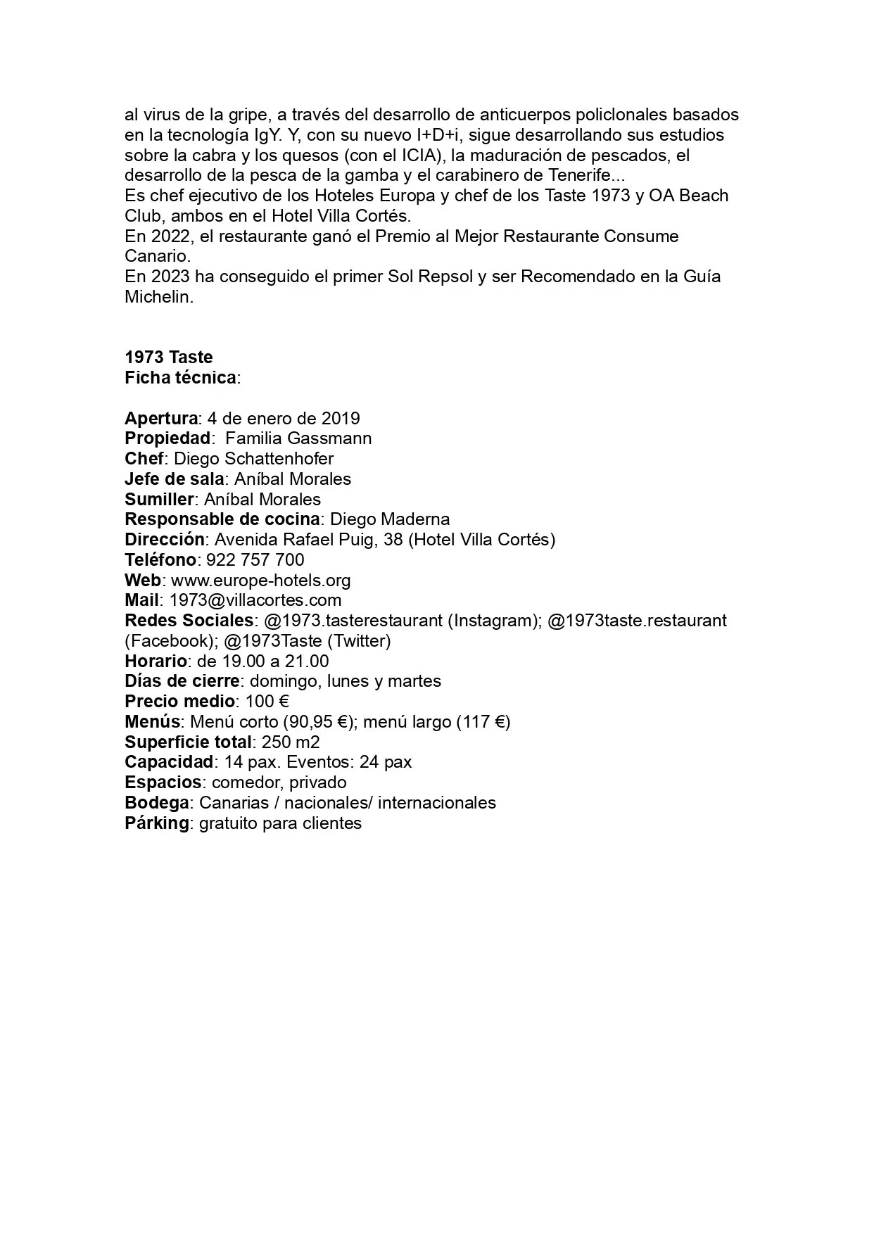 Press release for the TOP Dinners Frimancha 2024 event at Taste 1973, page 5 of 5